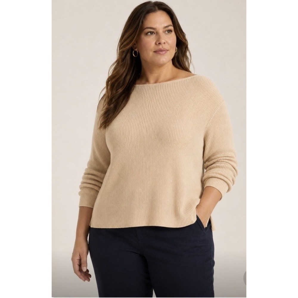 VTG 90s Lauren Ralph Lauren Womens Ribbed Boatneck Sweater 2XL Neutral Cotton - Picture 1 of 12